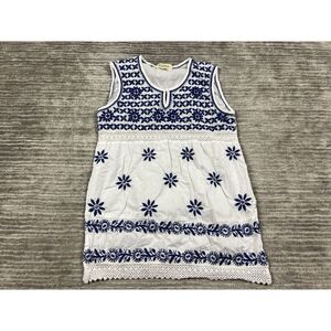 Sahiba Top Womens‎ Medium White Blue Embroidered Sleeveless